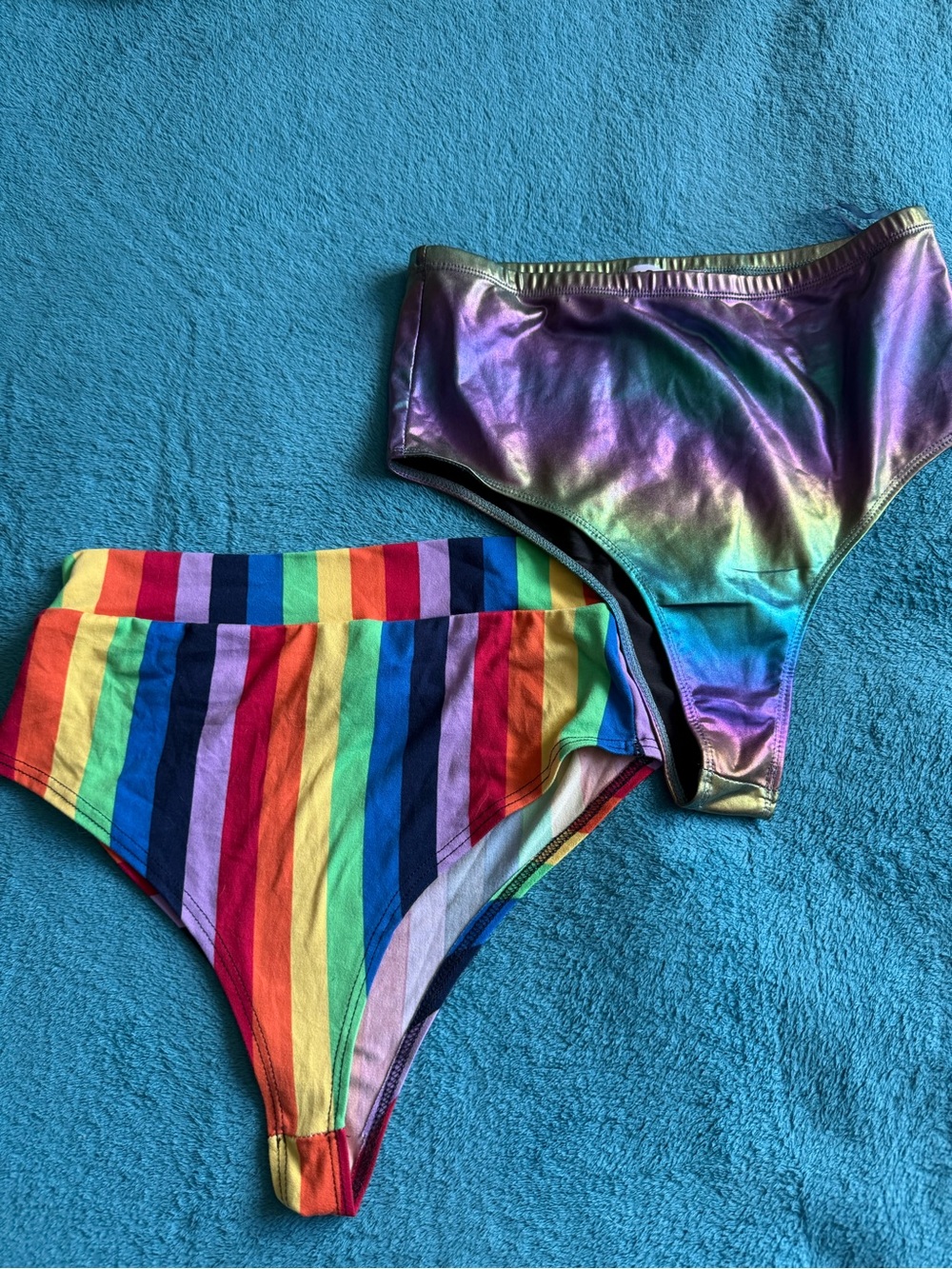 iheartraves rainbow colorful stripe metallic rave festival bottoms stretchy